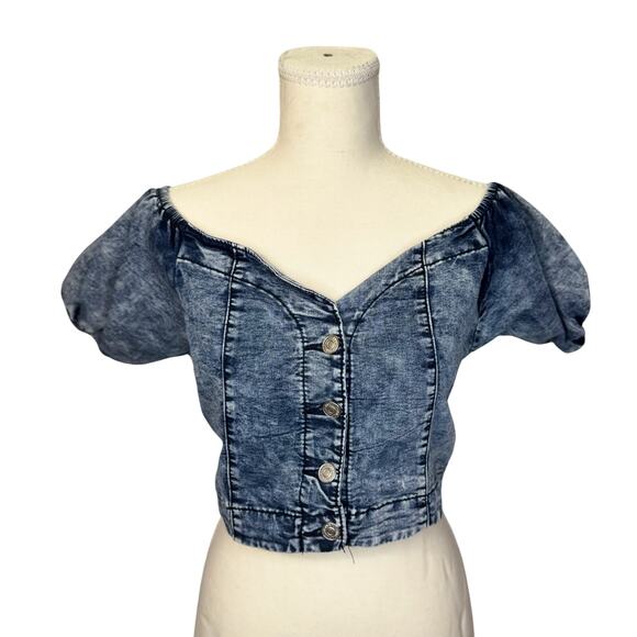 Thrill Jeans Tops - Denim Crop Top Puff Sleeve Women’s XL Acid Y2K Western Coquette Festival Rodeo